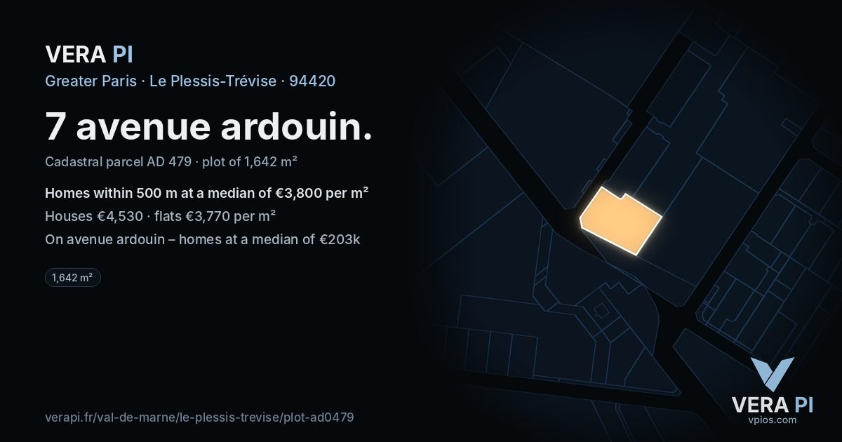 7 avenue ardouin, Le Plessis-Trévise at night – the plot lit, the parcels around coloured by the prices near them