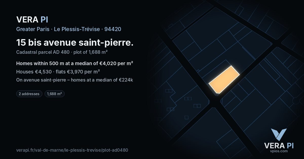 15 bis avenue saint-pierre, Le Plessis-Trévise at night – the plot lit, the parcels around coloured by the prices near them