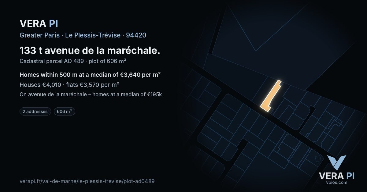 133 t avenue de la maréchale, Le Plessis-Trévise at night – the plot lit, the parcels around coloured by the prices near them