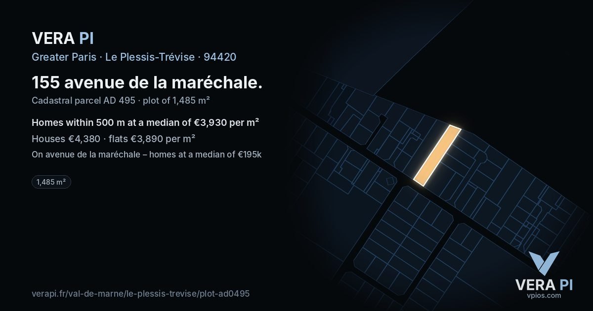 155 avenue de la maréchale, Le Plessis-Trévise at night – the plot lit, the parcels around coloured by the prices near them