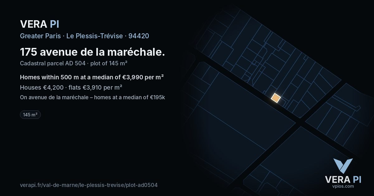 175 avenue de la maréchale, Le Plessis-Trévise at night – the plot lit, the parcels around coloured by the prices near them