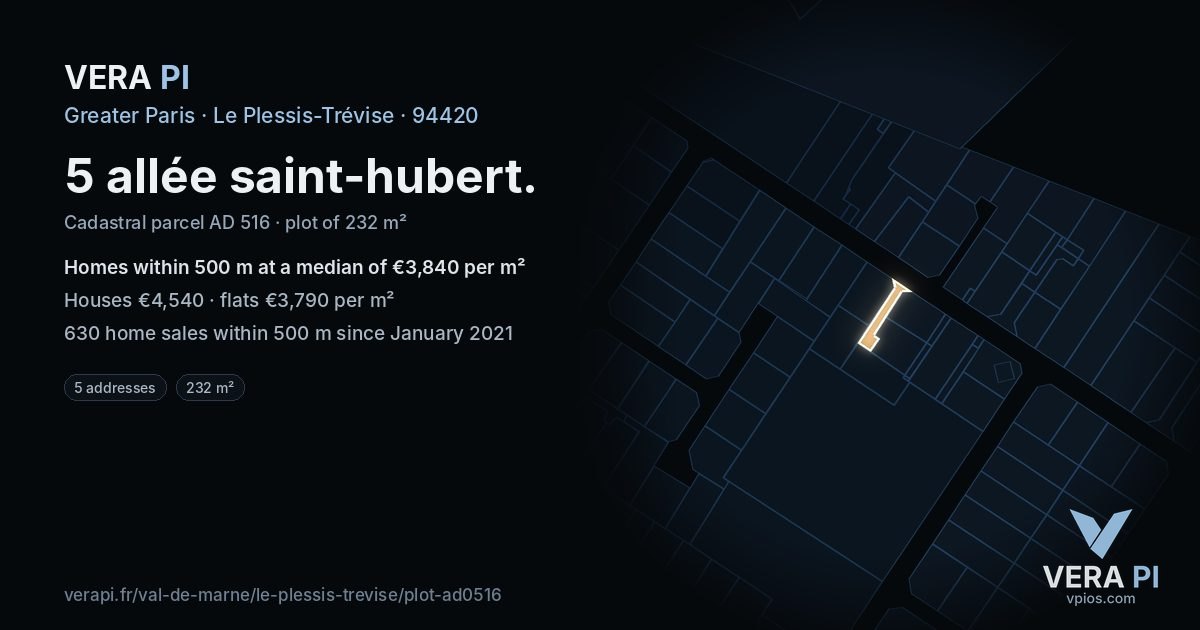 5 allée saint-hubert, Le Plessis-Trévise at night – the plot lit, the parcels around coloured by the prices near them