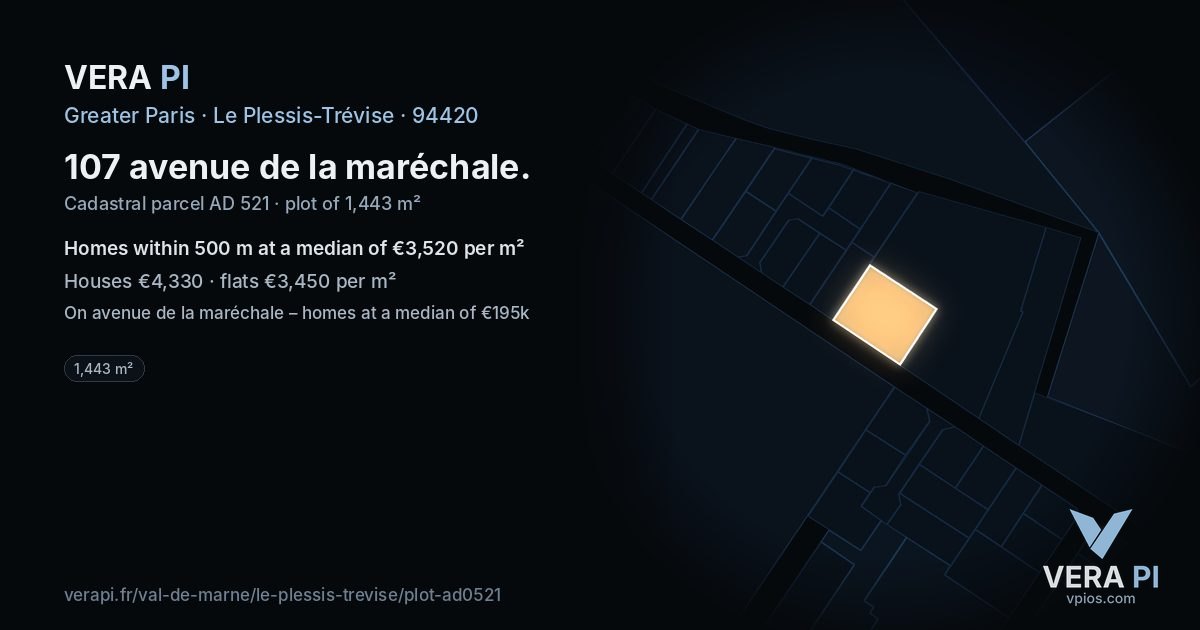 107 avenue de la maréchale, Le Plessis-Trévise at night – the plot lit, the parcels around coloured by the prices near them