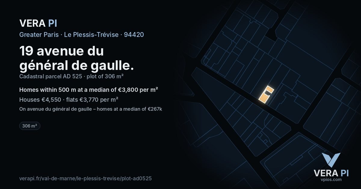 19 avenue du général de gaulle, Le Plessis-Trévise at night – the plot lit, the parcels around coloured by the prices near them