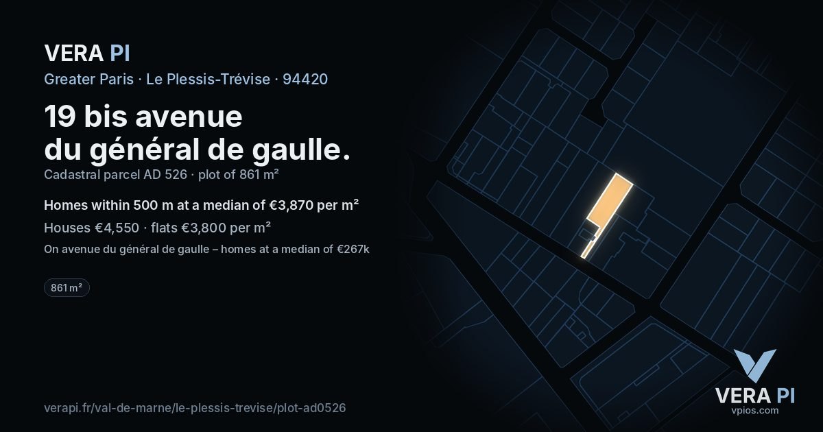 19 bis avenue du général de gaulle, Le Plessis-Trévise at night – the plot lit, the parcels around coloured by the prices near them