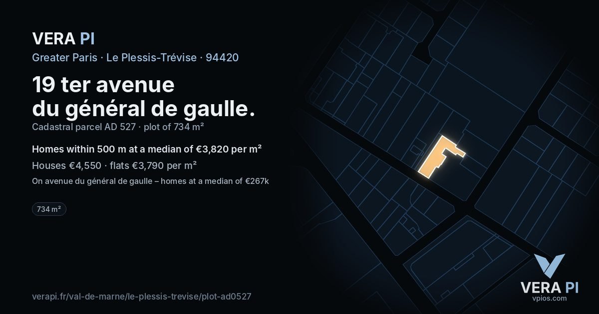 19 ter avenue du général de gaulle, Le Plessis-Trévise at night – the plot lit, the parcels around coloured by the prices near them