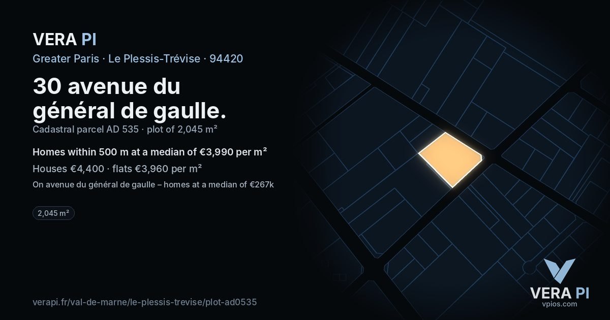 30 avenue du général de gaulle, Le Plessis-Trévise at night – the plot lit, the parcels around coloured by the prices near them