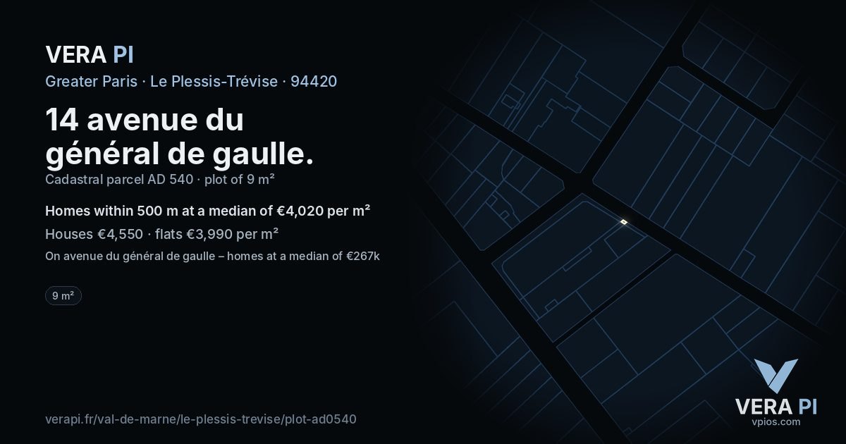 14 avenue du général de gaulle, Le Plessis-Trévise at night – the plot lit, the parcels around coloured by the prices near them