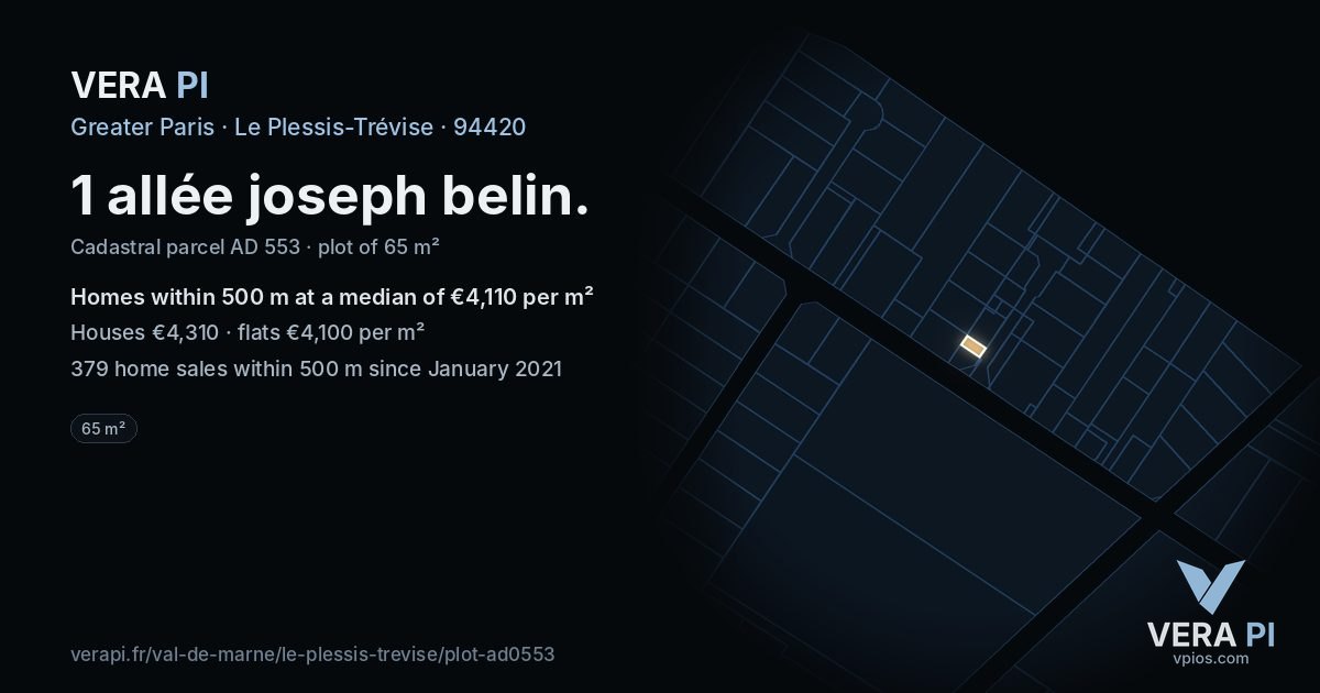 1 allée joseph belin, Le Plessis-Trévise at night – the plot lit, the parcels around coloured by the prices near them