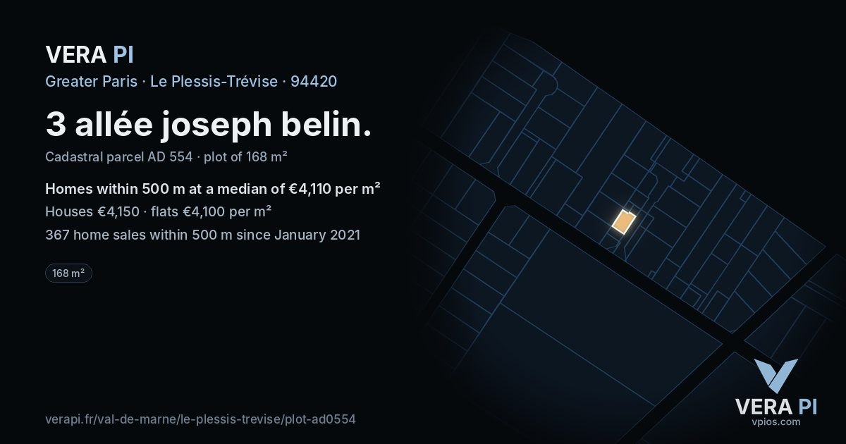 3 allée joseph belin, Le Plessis-Trévise at night – the plot lit, the parcels around coloured by the prices near them