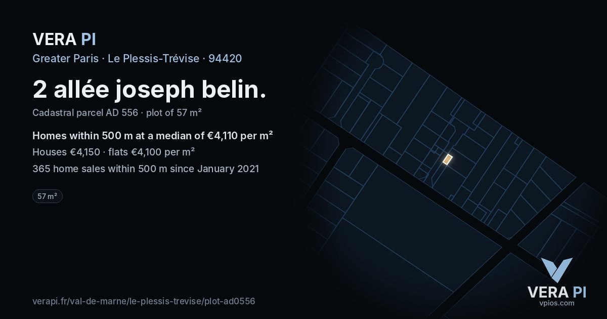 2 allée joseph belin, Le Plessis-Trévise at night – the plot lit, the parcels around coloured by the prices near them
