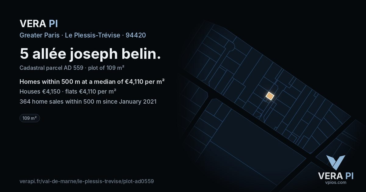 5 allée joseph belin, Le Plessis-Trévise at night – the plot lit, the parcels around coloured by the prices near them