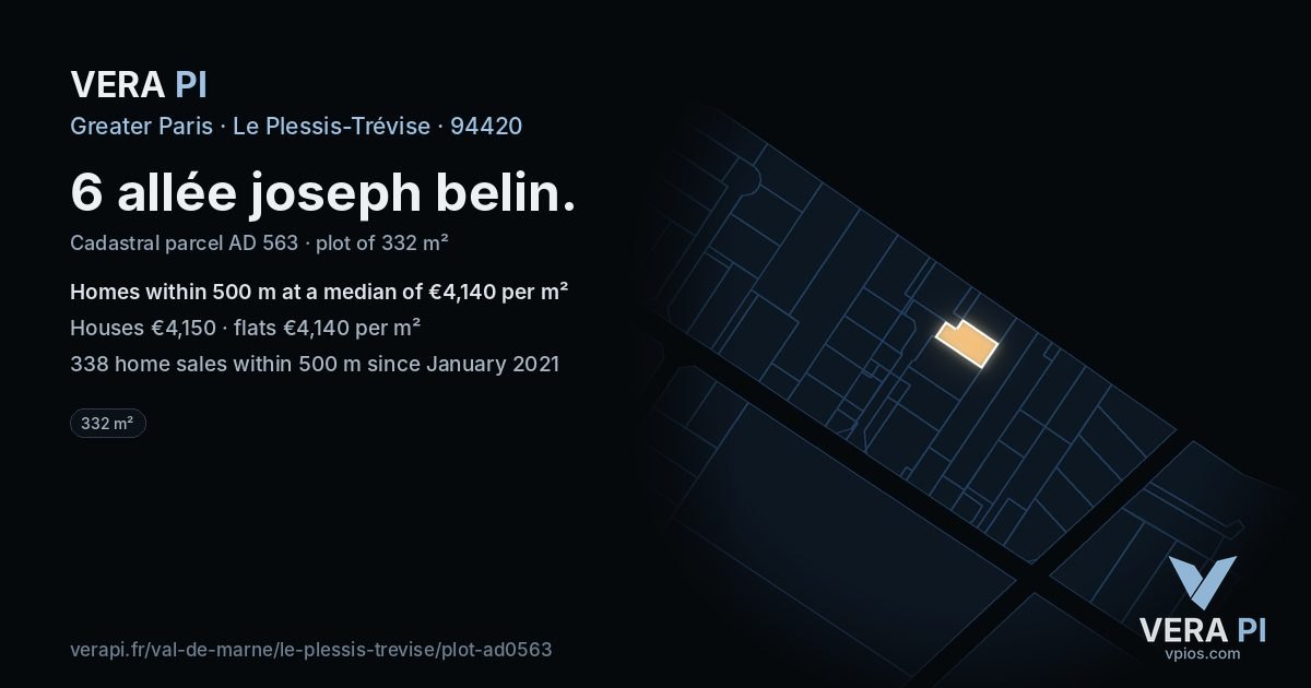 6 allée joseph belin, Le Plessis-Trévise at night – the plot lit, the parcels around coloured by the prices near them
