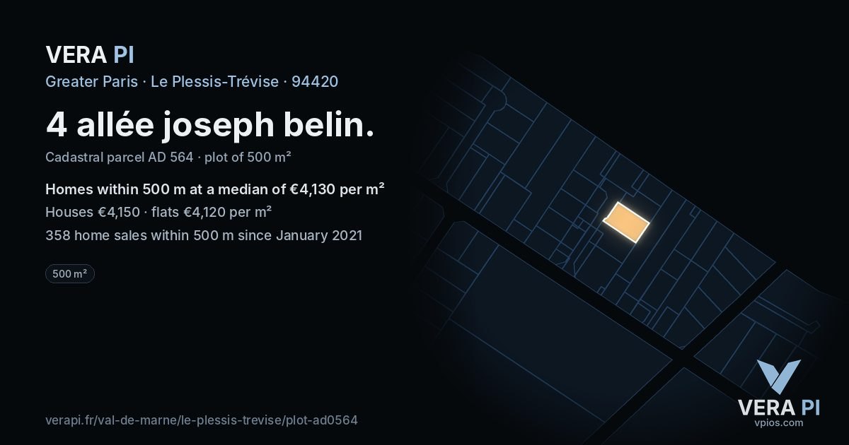 4 allée joseph belin, Le Plessis-Trévise at night – the plot lit, the parcels around coloured by the prices near them