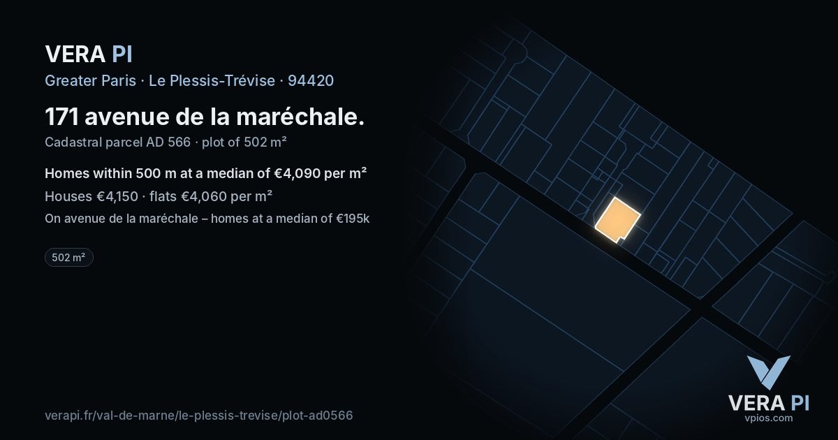 171 avenue de la maréchale, Le Plessis-Trévise at night – the plot lit, the parcels around coloured by the prices near them