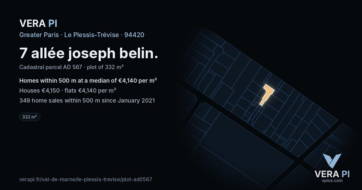 7 allée joseph belin, Le Plessis-Trévise at night – the plot lit, the parcels around coloured by the prices near them