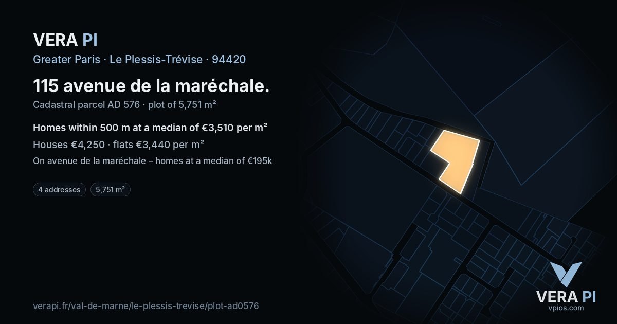 115 avenue de la maréchale, Le Plessis-Trévise at night – the plot lit, the parcels around coloured by the prices near them