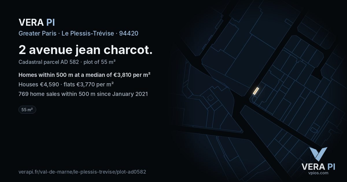 2 avenue jean charcot, Le Plessis-Trévise at night – the plot lit, the parcels around coloured by the prices near them