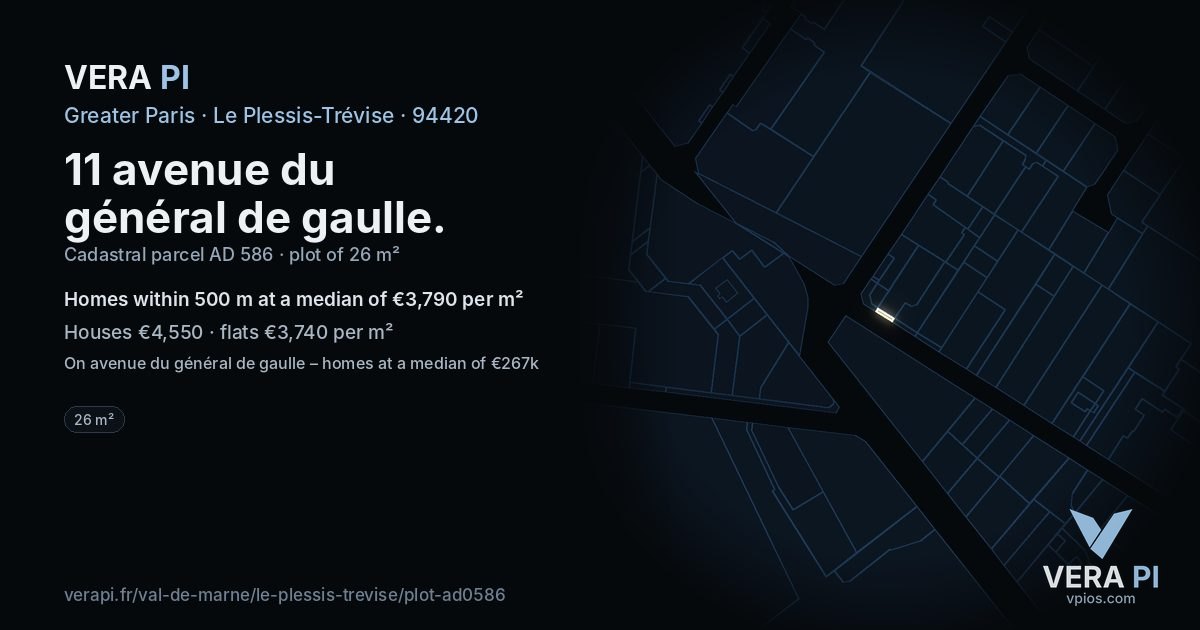 11 avenue du général de gaulle, Le Plessis-Trévise at night – the plot lit, the parcels around coloured by the prices near them