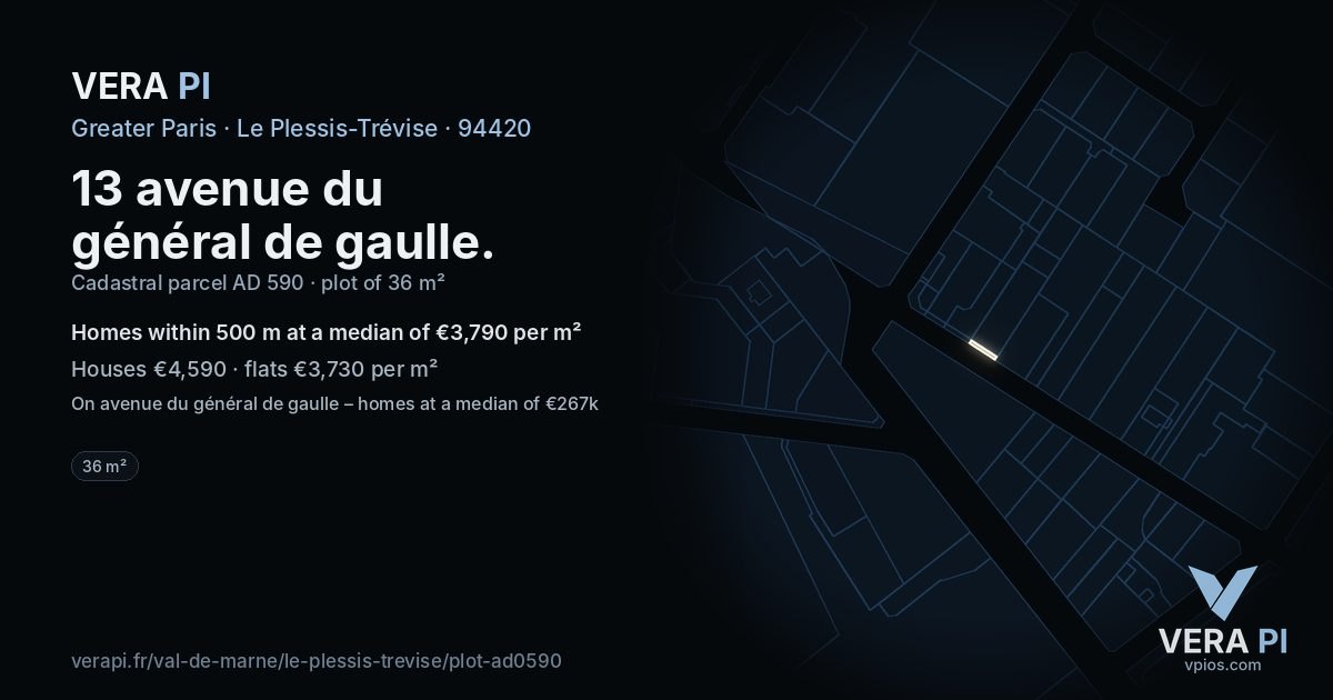 13 avenue du général de gaulle, Le Plessis-Trévise at night – the plot lit, the parcels around coloured by the prices near them