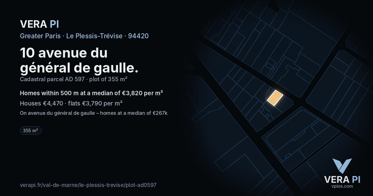 10 avenue du général de gaulle, Le Plessis-Trévise at night – the plot lit, the parcels around coloured by the prices near them
