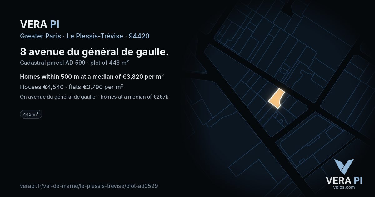 8 avenue du général de gaulle, Le Plessis-Trévise at night – the plot lit, the parcels around coloured by the prices near them