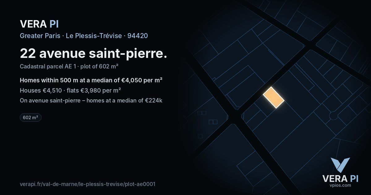 22 avenue saint-pierre, Le Plessis-Trévise at night – the plot lit, the parcels around coloured by the prices near them
