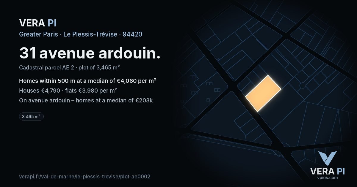 31 avenue ardouin, Le Plessis-Trévise at night – the plot lit, the parcels around coloured by the prices near them
