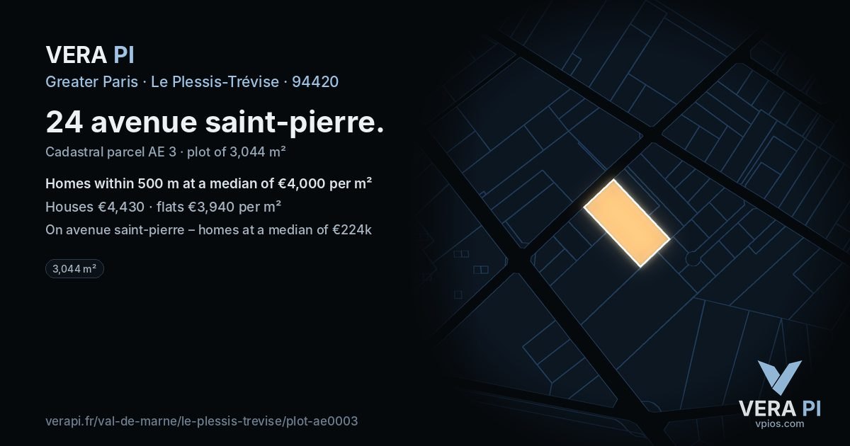24 avenue saint-pierre, Le Plessis-Trévise at night – the plot lit, the parcels around coloured by the prices near them