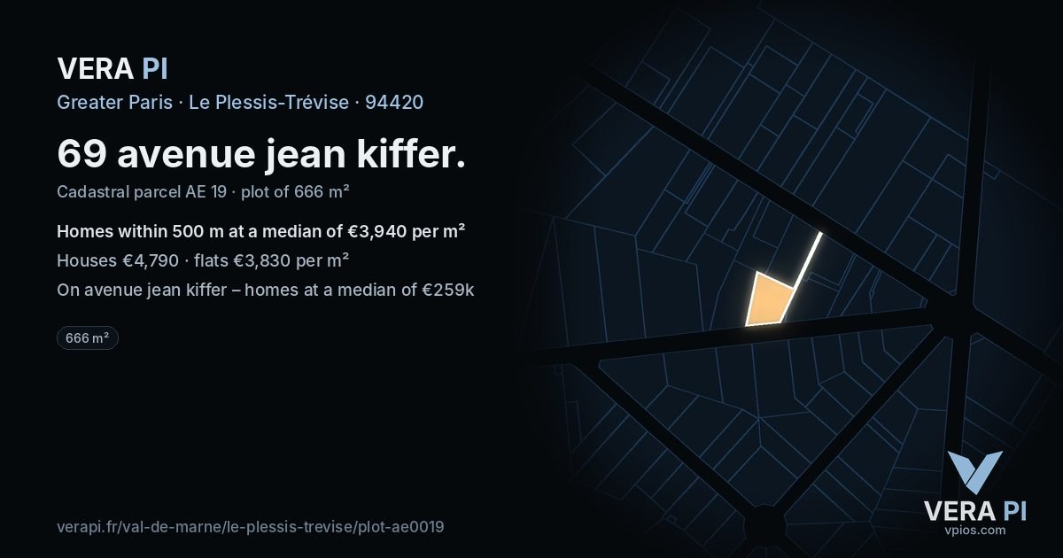 69 avenue jean kiffer, Le Plessis-Trévise at night – the plot lit, the parcels around coloured by the prices near them