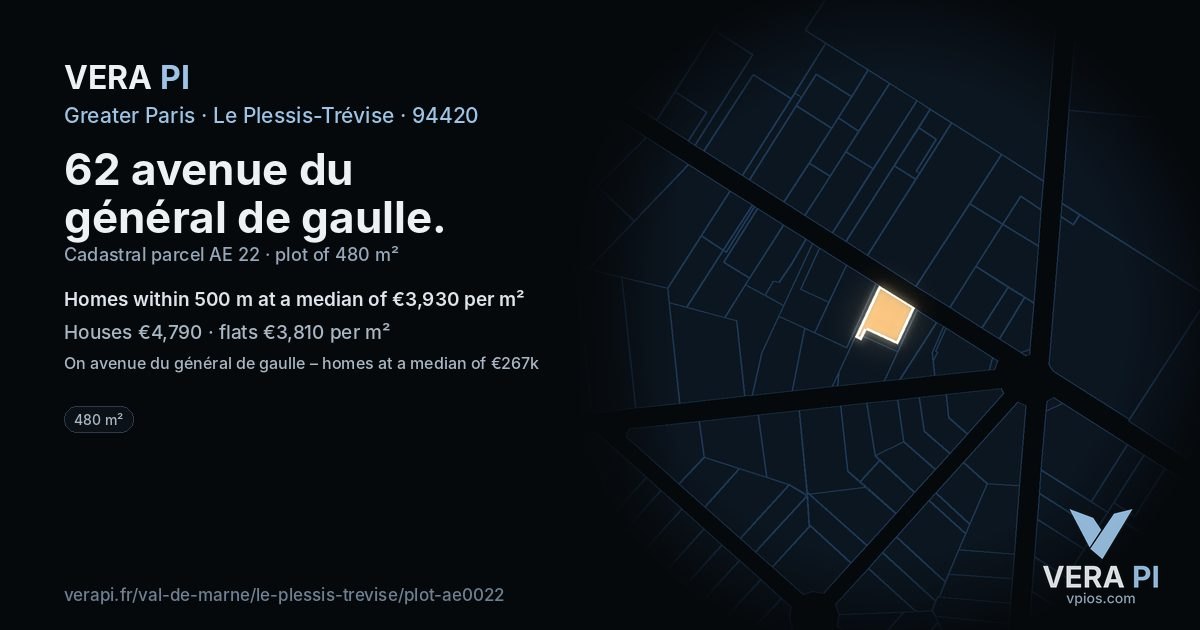62 avenue du général de gaulle, Le Plessis-Trévise at night – the plot lit, the parcels around coloured by the prices near them