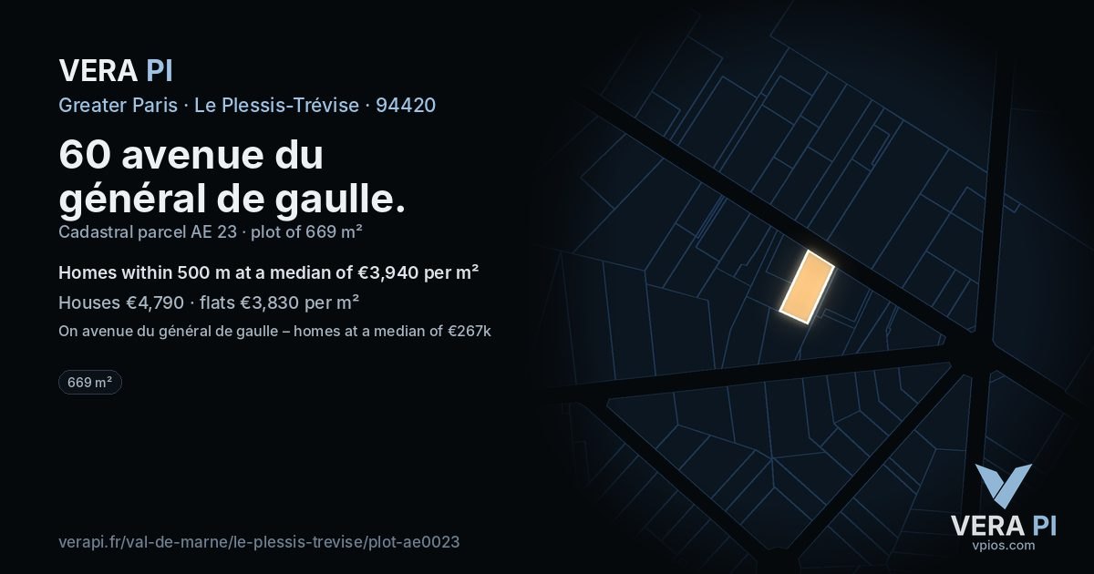 60 avenue du général de gaulle, Le Plessis-Trévise at night – the plot lit, the parcels around coloured by the prices near them