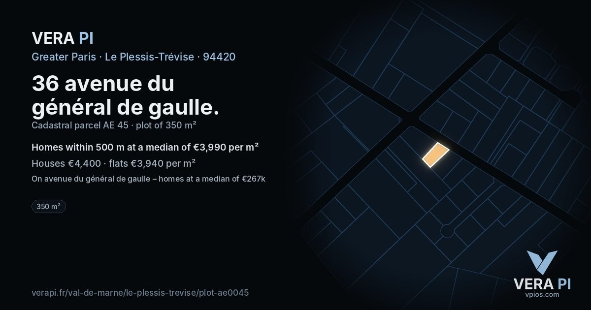36 avenue du général de gaulle, Le Plessis-Trévise at night – the plot lit, the parcels around coloured by the prices near them