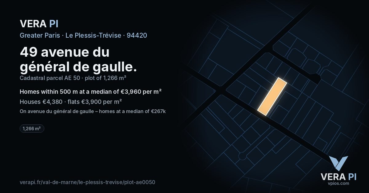 49 avenue du général de gaulle, Le Plessis-Trévise at night – the plot lit, the parcels around coloured by the prices near them