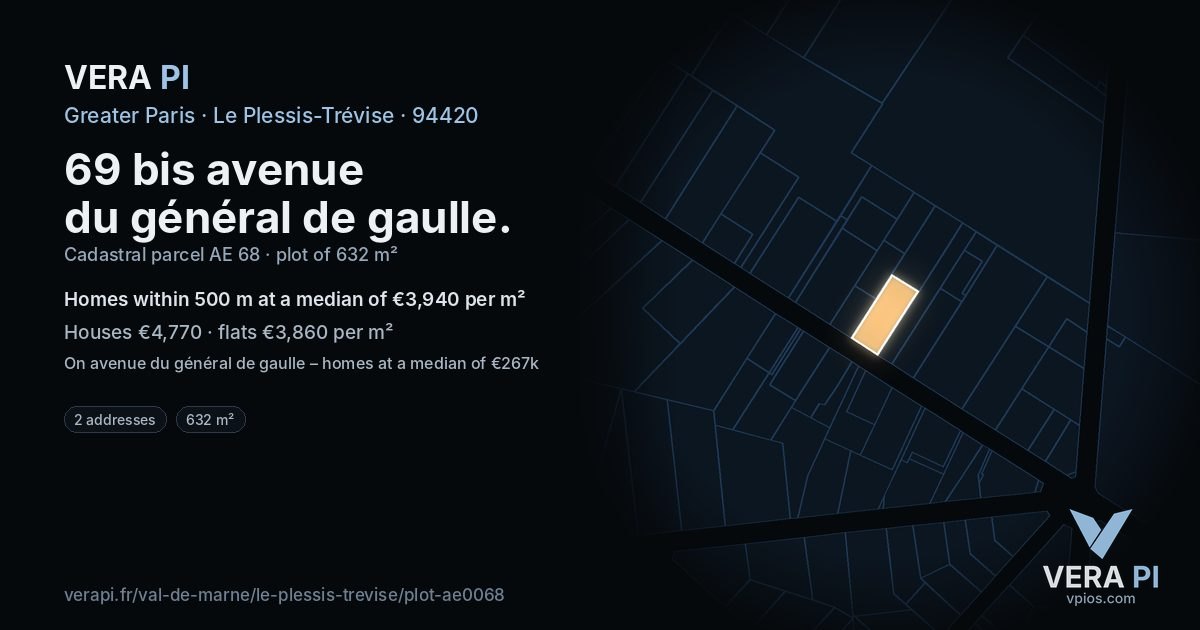 69 bis avenue du général de gaulle, Le Plessis-Trévise at night – the plot lit, the parcels around coloured by the prices near them