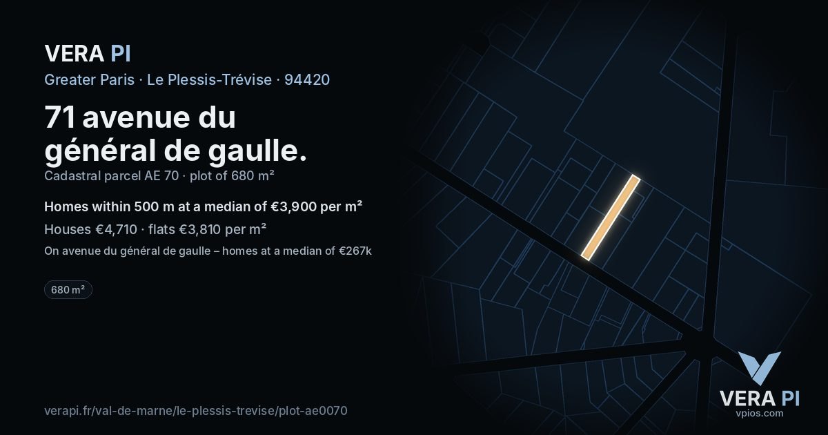71 avenue du général de gaulle, Le Plessis-Trévise at night – the plot lit, the parcels around coloured by the prices near them