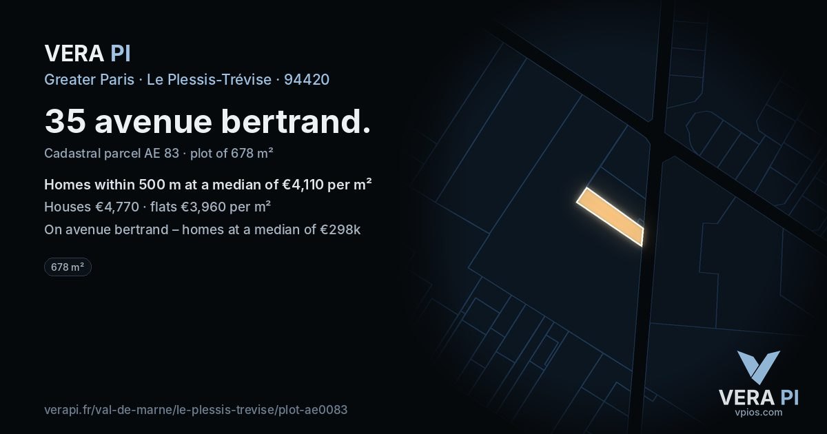 35 avenue bertrand, Le Plessis-Trévise at night – the plot lit, the parcels around coloured by the prices near them