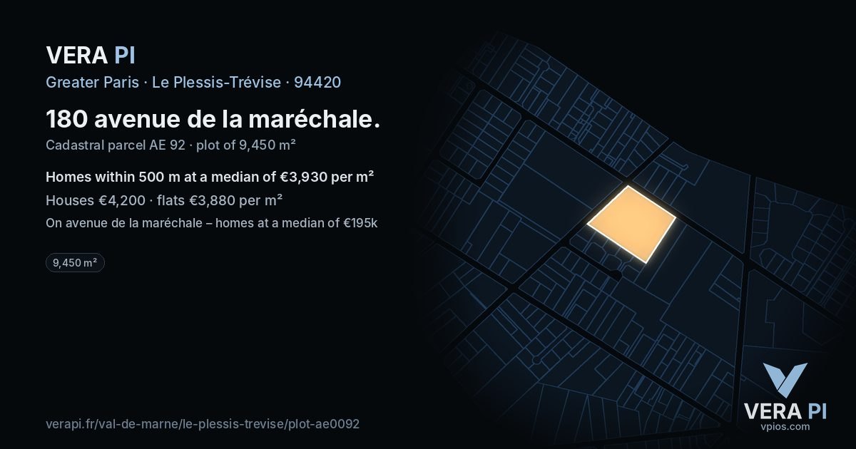 180 avenue de la maréchale, Le Plessis-Trévise at night – the plot lit, the parcels around coloured by the prices near them