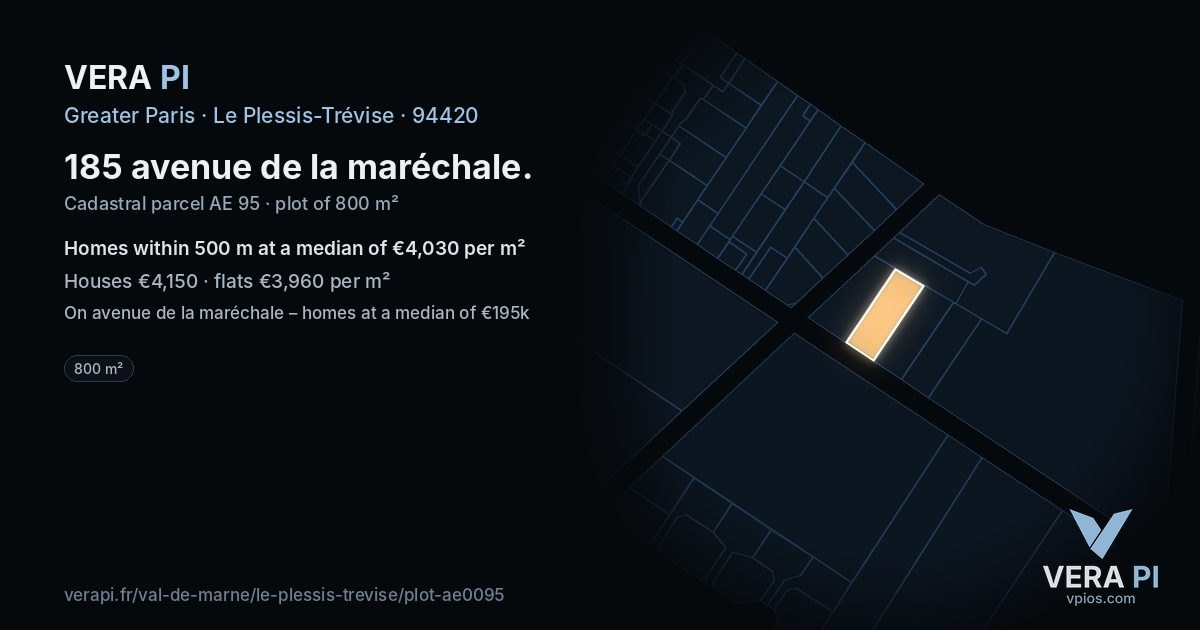 185 avenue de la maréchale, Le Plessis-Trévise at night – the plot lit, the parcels around coloured by the prices near them