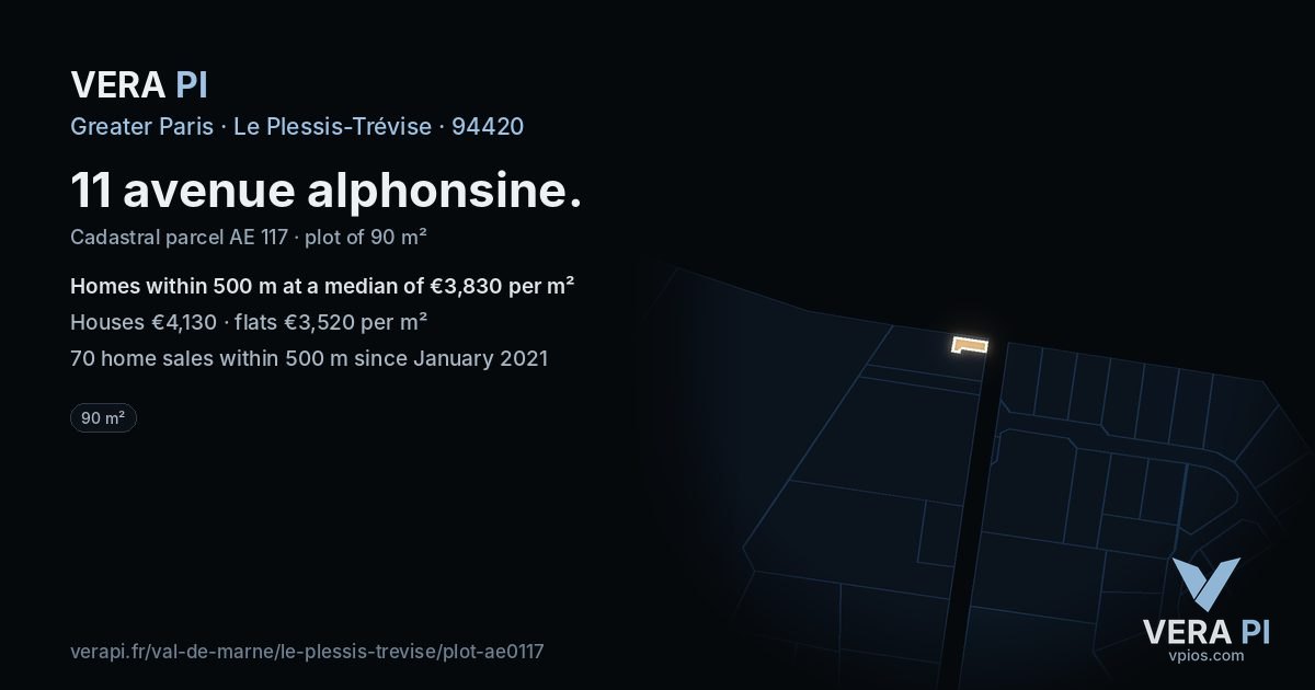 11 avenue alphonsine, Le Plessis-Trévise at night – the plot lit, the parcels around coloured by the prices near them