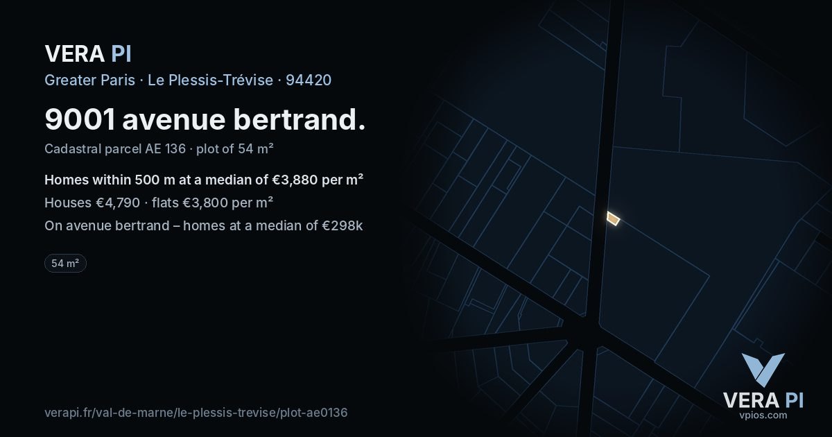 9001 avenue bertrand, Le Plessis-Trévise at night – the plot lit, the parcels around coloured by the prices near them