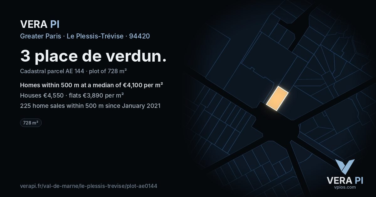 3 place de verdun, Le Plessis-Trévise at night – the plot lit, the parcels around coloured by the prices near them