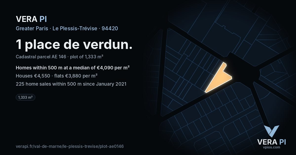1 place de verdun, Le Plessis-Trévise at night – the plot lit, the parcels around coloured by the prices near them