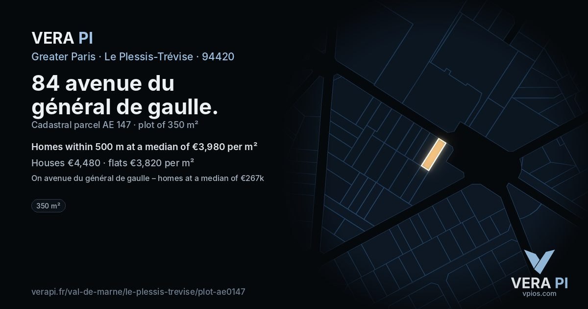 84 avenue du général de gaulle, Le Plessis-Trévise at night – the plot lit, the parcels around coloured by the prices near them