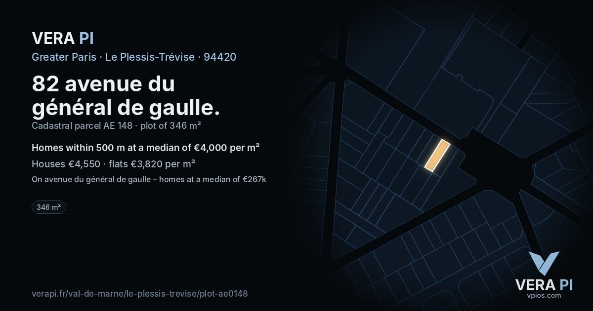 82 avenue du général de gaulle, Le Plessis-Trévise at night – the plot lit, the parcels around coloured by the prices near them