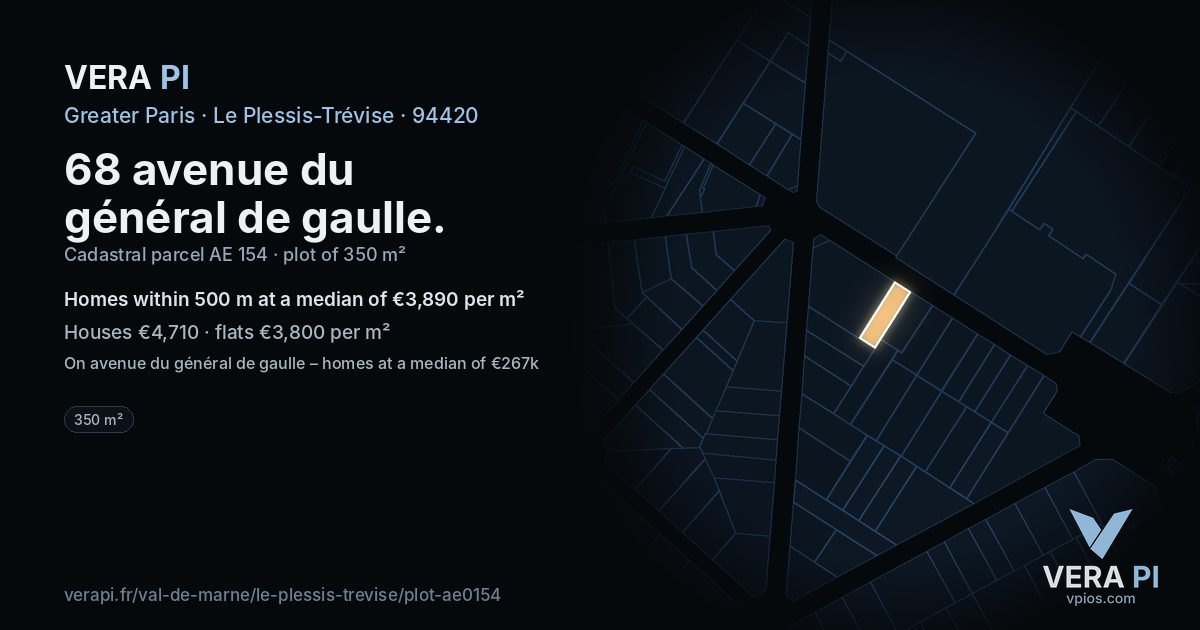 68 avenue du général de gaulle, Le Plessis-Trévise at night – the plot lit, the parcels around coloured by the prices near them