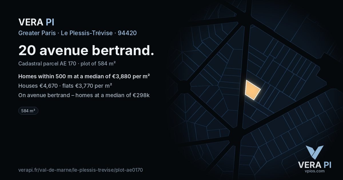 20 avenue bertrand, Le Plessis-Trévise at night – the plot lit, the parcels around coloured by the prices near them