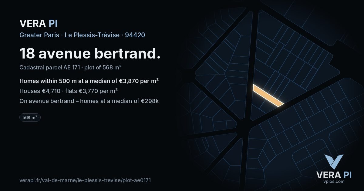 18 avenue bertrand, Le Plessis-Trévise at night – the plot lit, the parcels around coloured by the prices near them