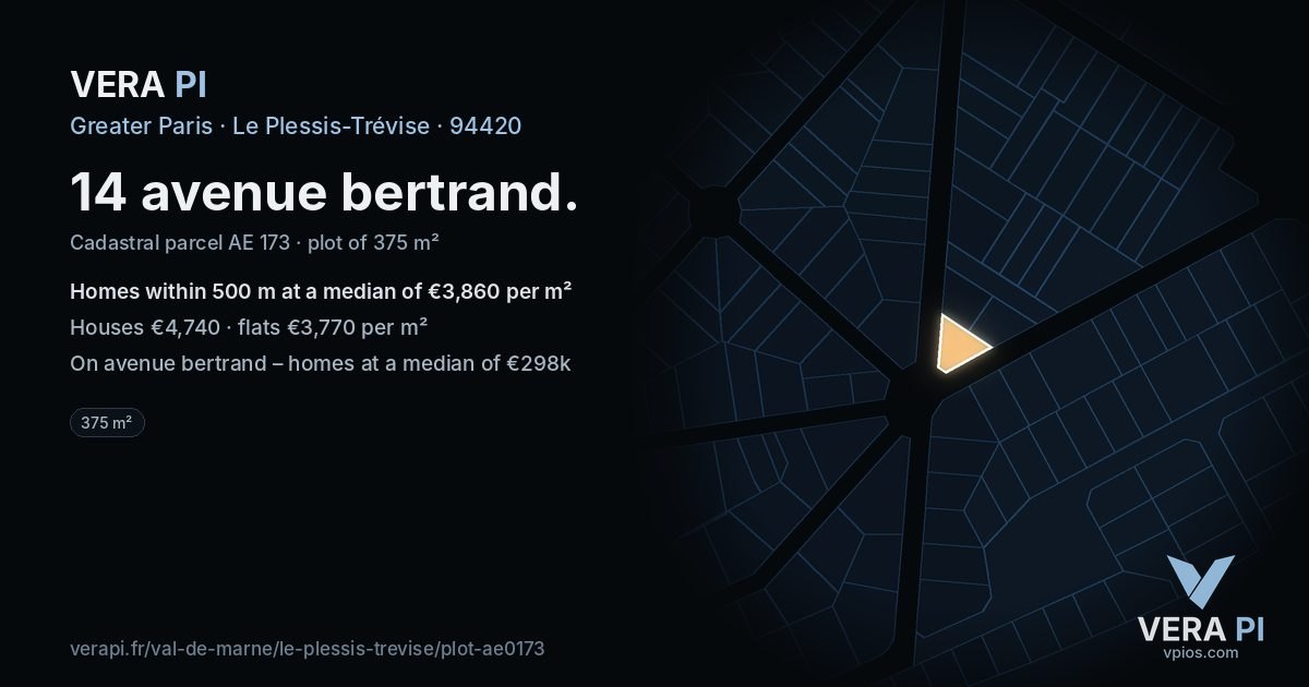 14 avenue bertrand, Le Plessis-Trévise at night – the plot lit, the parcels around coloured by the prices near them