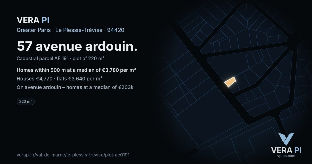 57 avenue ardouin, Le Plessis-Trévise at night – the plot lit, the parcels around coloured by the prices near them